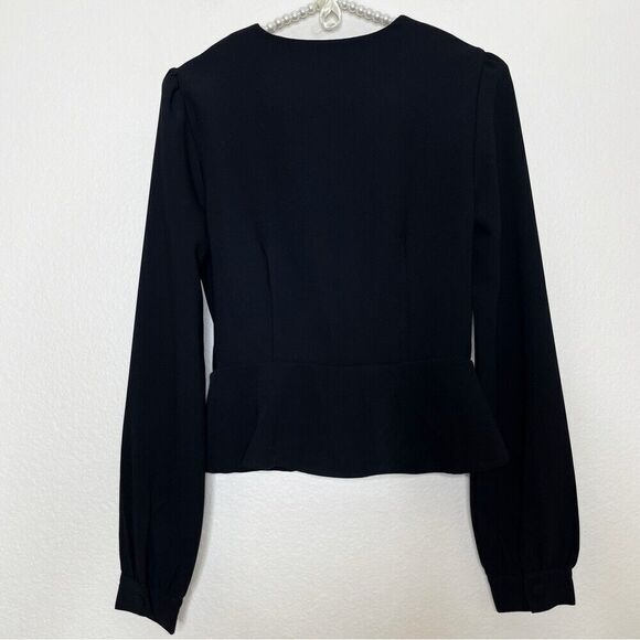 Revolve About Us Black XXS Blazer Style Wrap Blouse Long Sleeve Button Top Work - Picture 11 of 11
